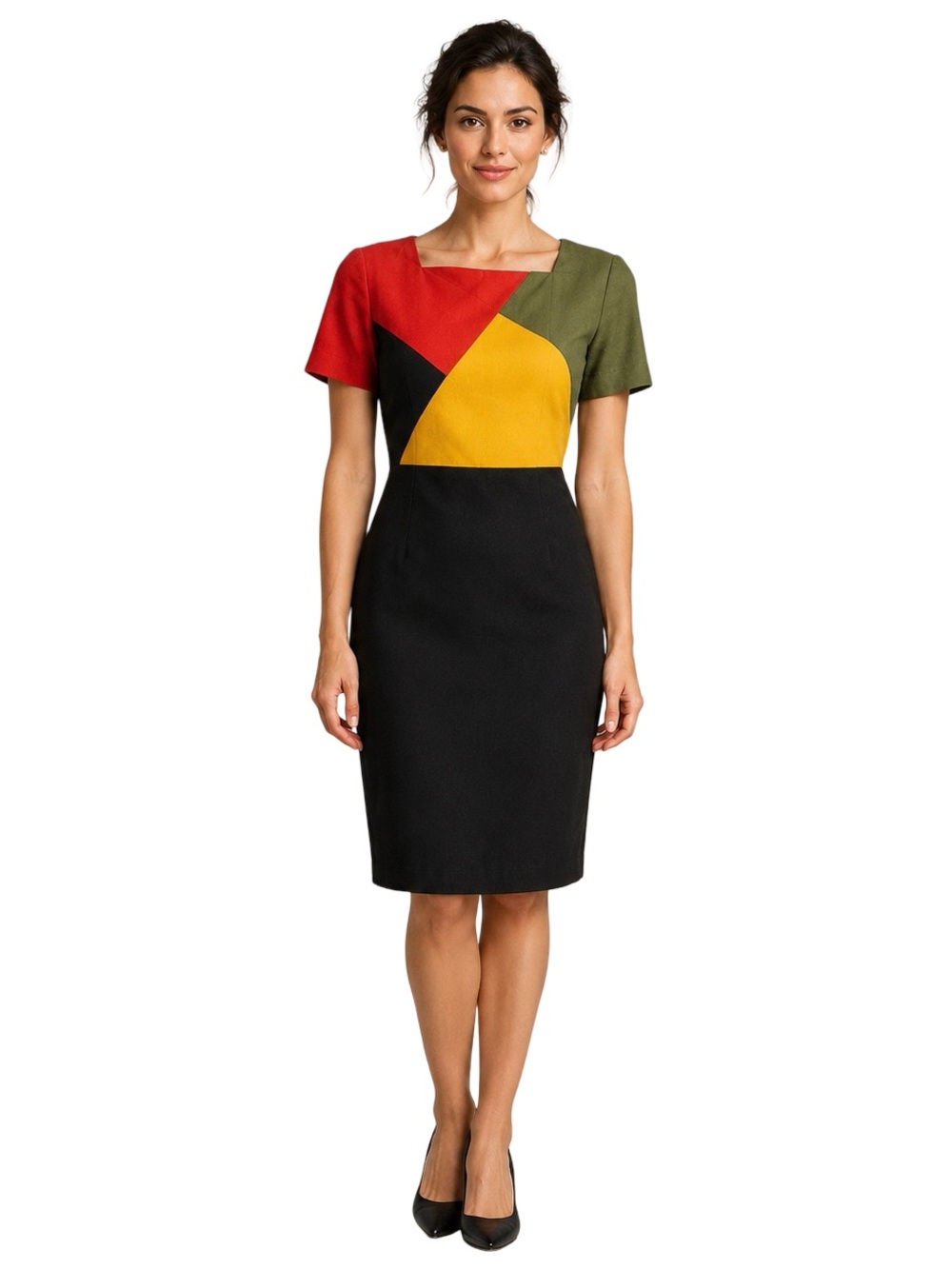 Vintage 80s Beau David Colorblock Linen Sheath Dress Size 4 Made in USA